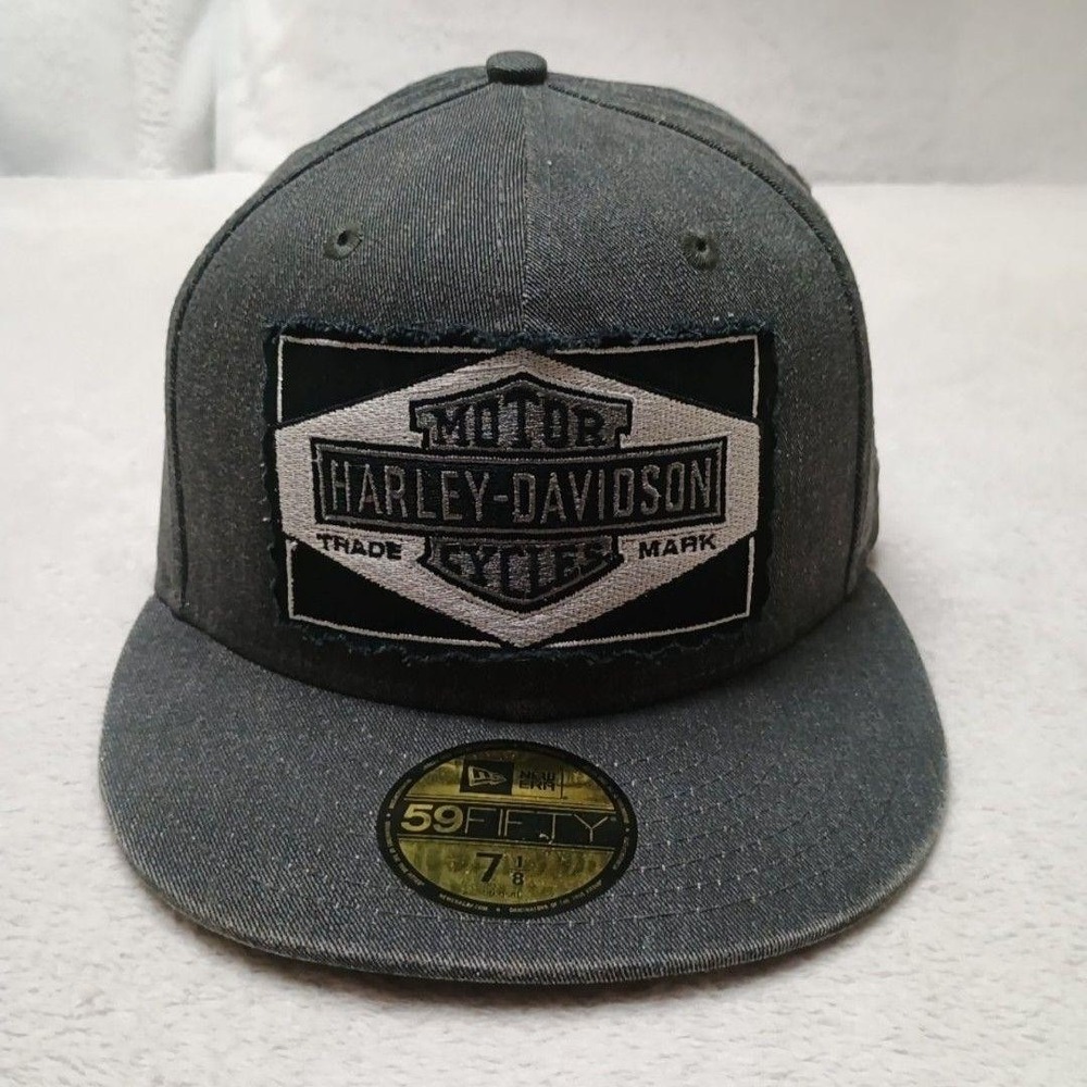 Harley-Davidson Hat Cap Fitted Mens 7 1/8 Gray 59FIFTY Cotton Motorcycle Biker